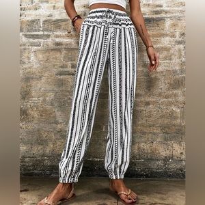 Striped Knot Front Lantern Pants.